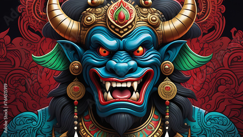 A Balinese demon in the style of a hyper detailed and colorful art style A super detailed hyper realistic digital painting of the Balinese Naga © Артур Косяк