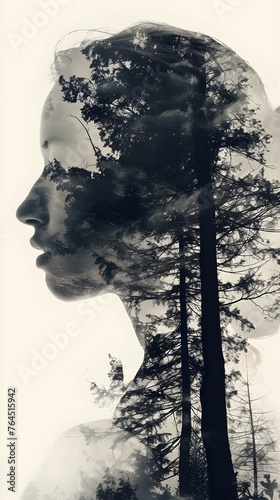 Double exposure art of mother environment. AI generated art. photo