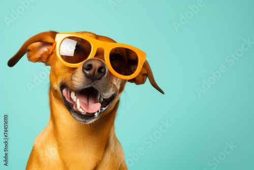 funny smile dog with sunglasses and copy space - generative ai