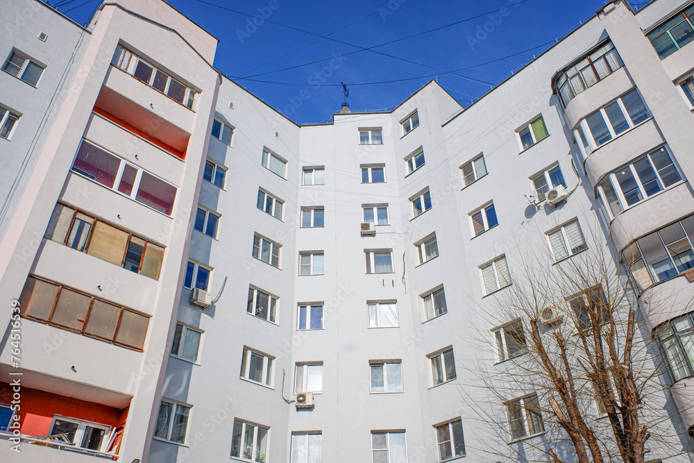 High-rise building against the background of windows, architecture of new buildings.