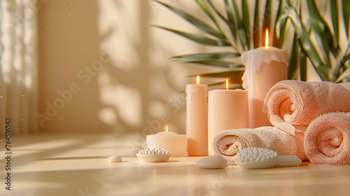 Zen Spa Ambiance, Relaxing Candles and Towels, Wellness and Therapy