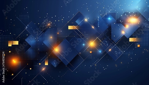 Abstract blue background presentation design with geometric shapes and lines.