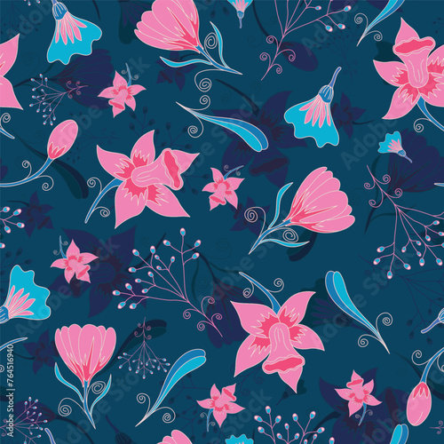 Vector seamless pattern floral pattern. Tropical botanical trendy pattern