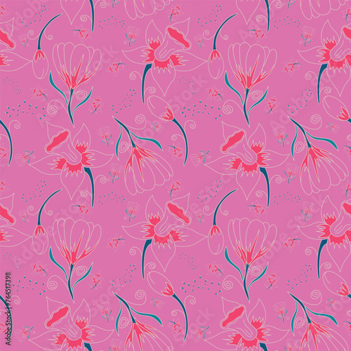 Vector seamless pattern floral pattern. Tropical botanical trendy pattern