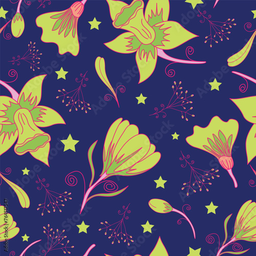 Vector seamless pattern floral pattern. Tropical botanical trendy pattern