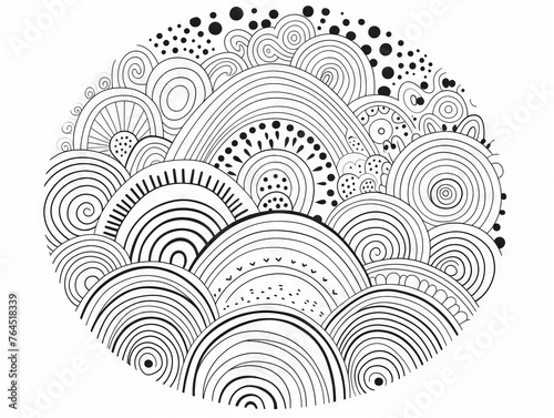 Enchanting circular rainbow doodles - monochrome patterns for creative coloring © Ameer