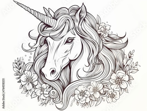 Fantasy unicorn  hand-drawn  zen-tangle style horse sketch for relaxation and coloring enthusiasts  vector illustration