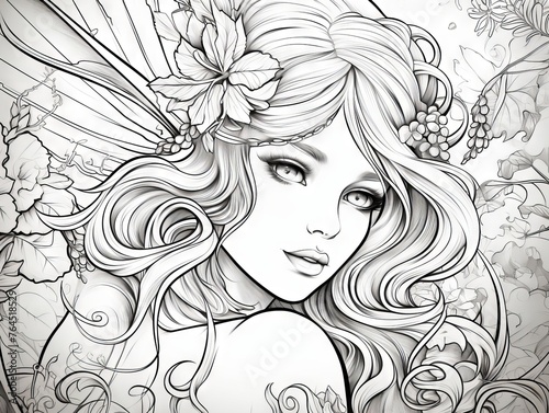 Enchanting fairy outline for creative coloring - ideal for children   s artistic activities and fantasy themes