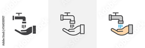 Wudu Ritual Cleansing in Islam Icons. Spiritual Purification and Ablution Symbols