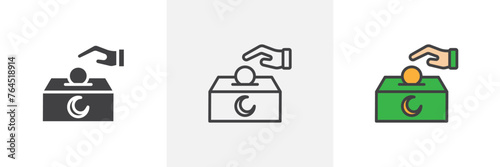 Infaq Charitable Giving in Islam Icons. Financial Aid and Almsgiving Symbols
