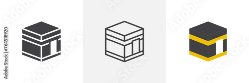 Kaaba Pilgrimage Destination Icons. Sacred Islamic Landmark and Worship Symbols