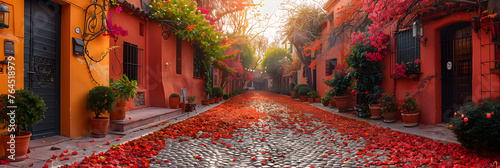  Bougainvillaea on Alley ,
Autumn Leaves Carpeting the Path  photo