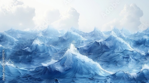 Watercolor seamless texture hand painted background with abstract paint water blue sea waves