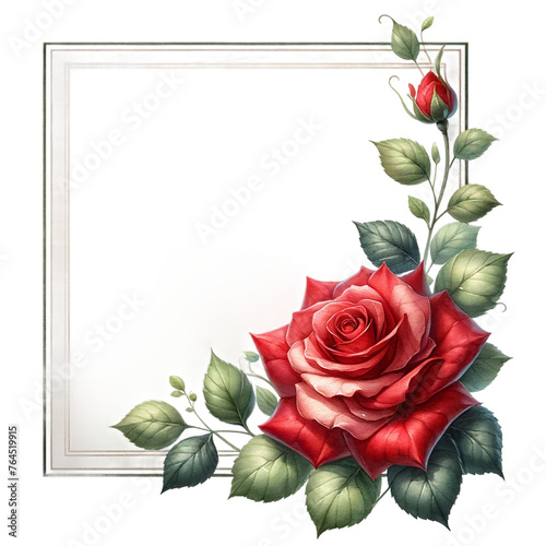 frame with red roses corner isolated on transparent background