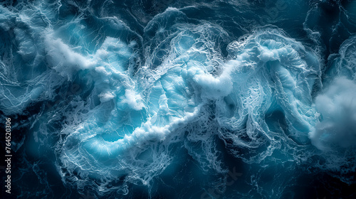Mesmerizing view of waves in the ocean. Dark blue color. Mystical spectacle. View from a drone. © Bonya Sharp Claw