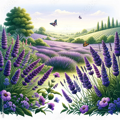 lavender field in region on white