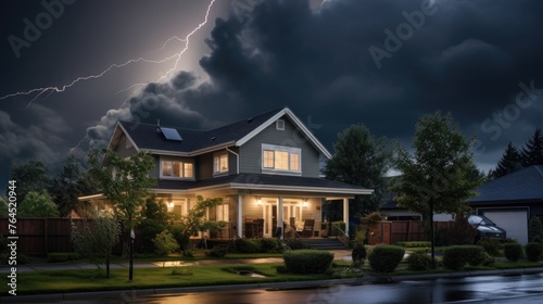 Lighting storm over a suburban house