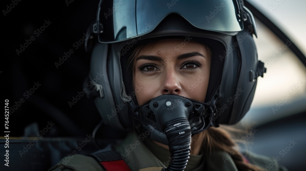 Military fighter jet woman pilot portrait, half body, copyspace Military fighter jet woman pilot portrait, half body, copyspace