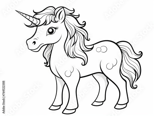 Charming cartoon unicorn  black and white illustration for creative coloring activity