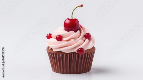 cupcake with cherries isolated on a white background