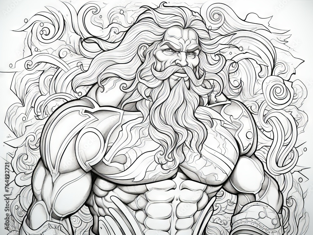 Muscular notebook character - black and white coloring book page illustration