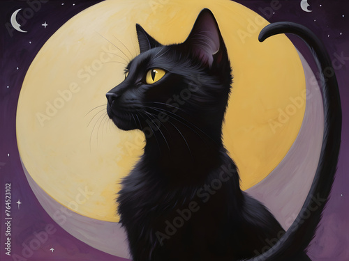  Black Cat with Glowing Eyes on Crescent Moon   Intense Gaze of Black Cat on the Crescent Moon 