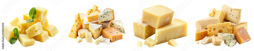 Pieces of cheese isolated on transparent background - obrazy, fototapety, plakaty 