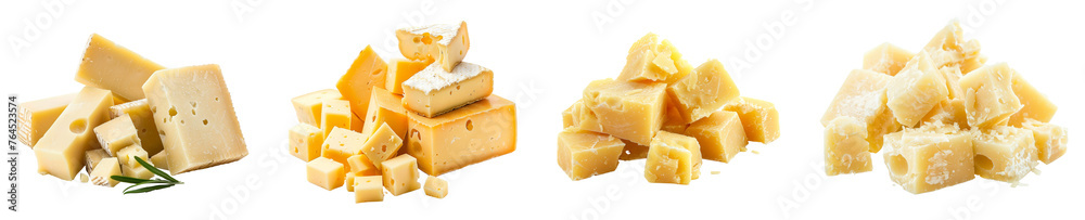 Pieces of cheese isolated on transparent background