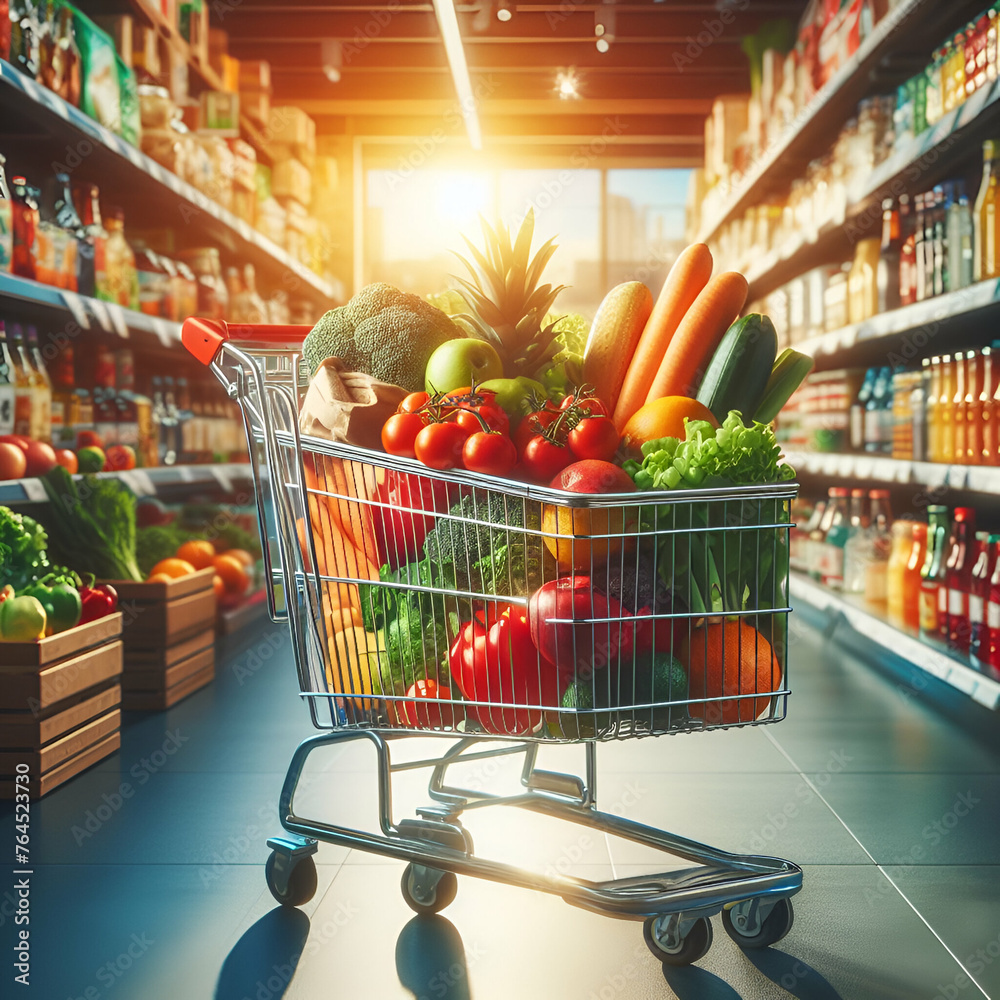 Vegetables and fruits cart in super market