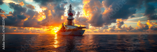 Drill ship in the Gulf of Mexico,
Sunset over the Sea

