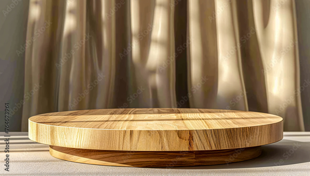 Fototapeta premium Round Wooden Table Top, Natural Texture for Culinary Presentation