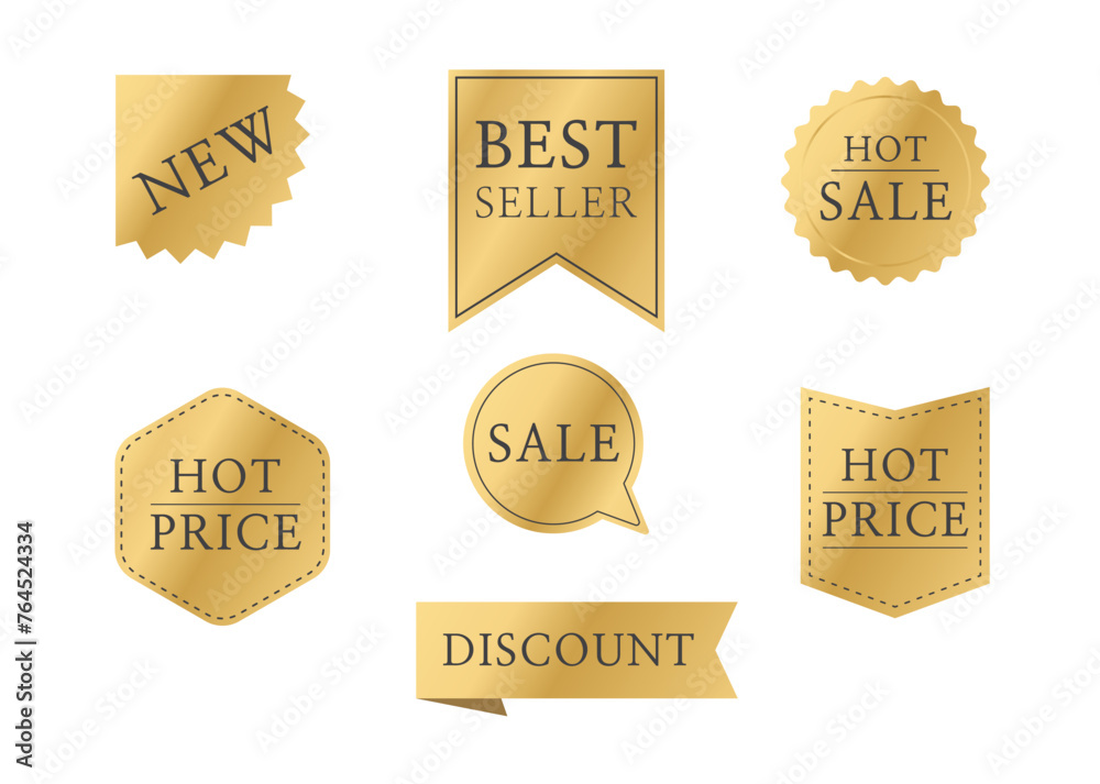 Sale tag labels gold isolated on white background. Ribbon sale banners. discount labels. Vector illustration