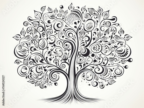 Abstract tree design - intricate black and white coloring page for creative expression and relaxation