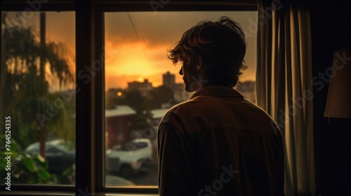 person looking out window