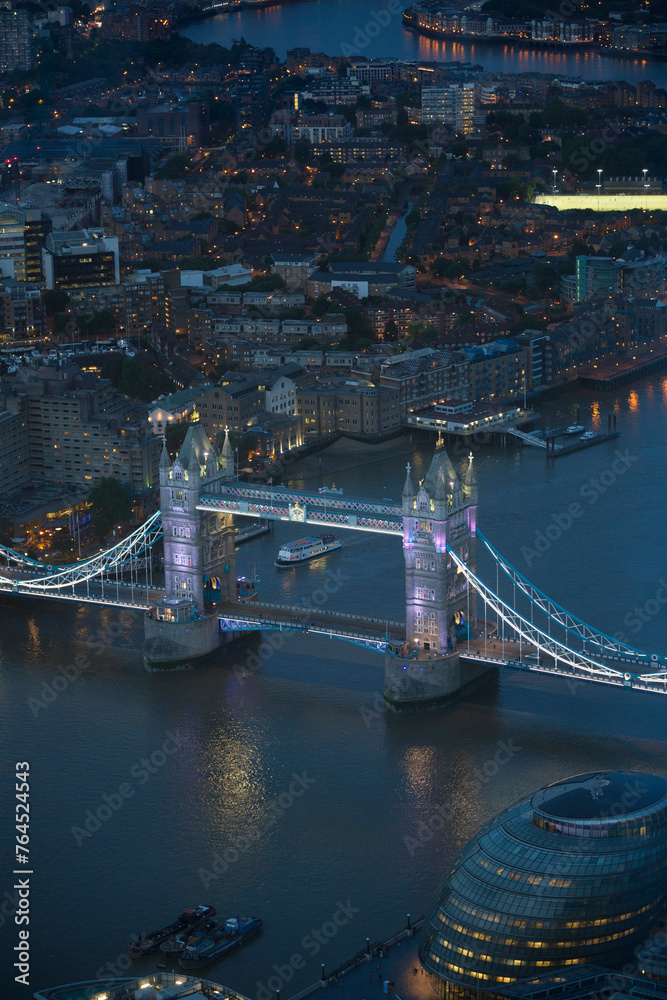Aerial view of London at night.