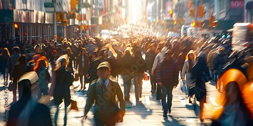 Unidentified mass of individuals strolling on a bustling metropolis road.