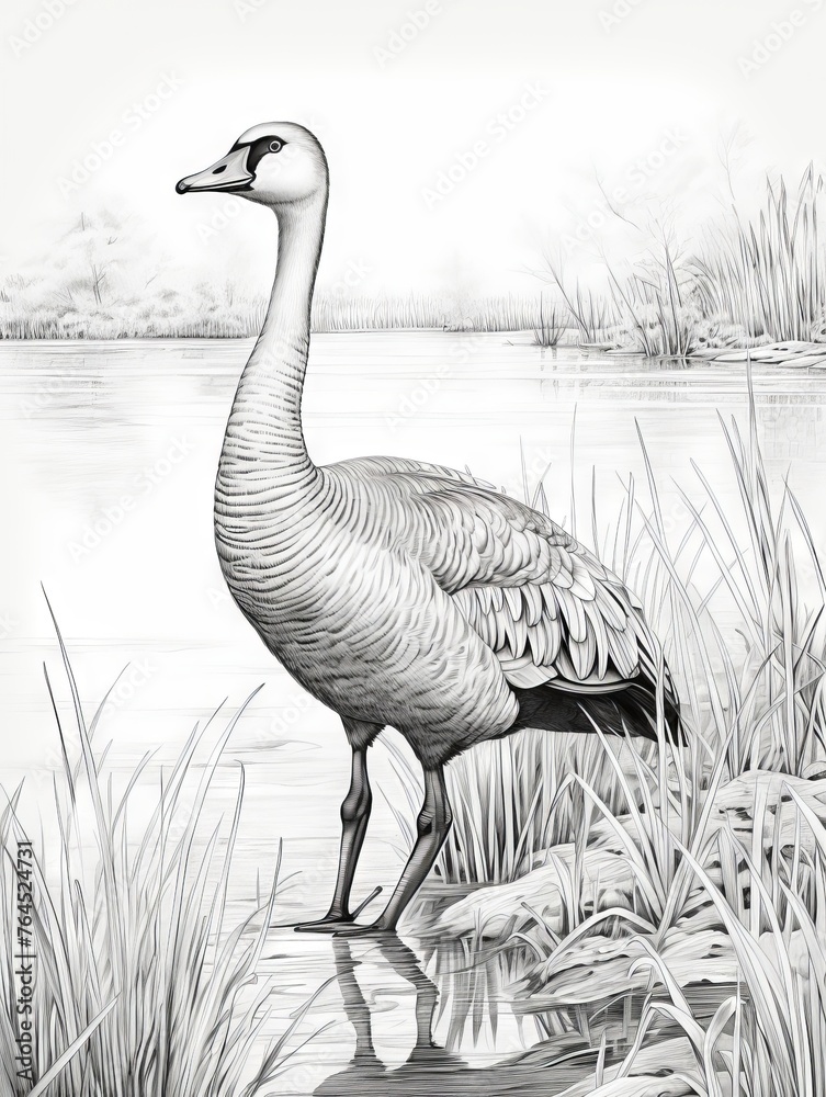 Naklejka premium Monochrome illustration of Canada goose for creative coloring activity - ideal for educational and artistic use