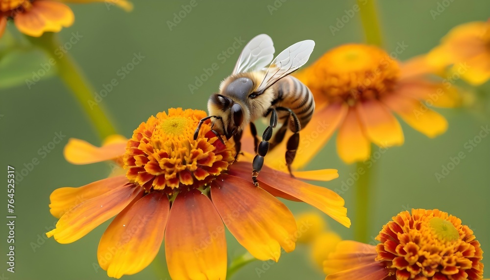 bee (apis mellifera) on helenium flowers - close up bee (apis mellifera) on helenium flowers - close up