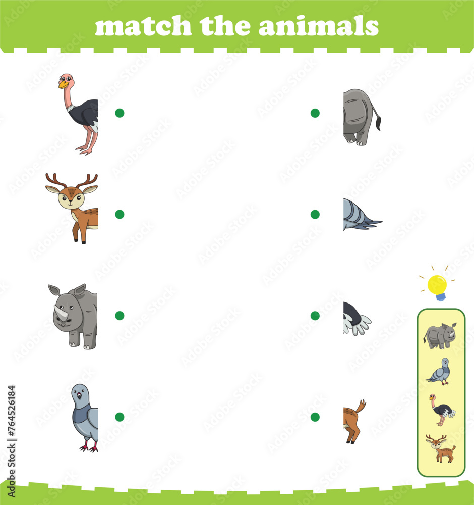 Matching game for preschool children with wild animals. Vector Illustration