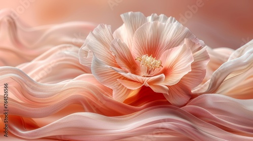  A white flower with a pink center in pink and white fabric © Mikus