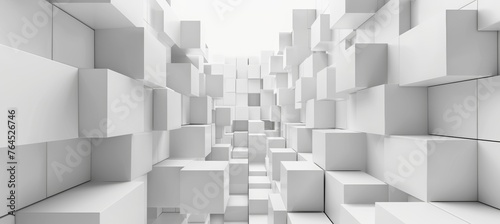 Abstract white background with cubes and blocks in different sizes. Modern vector illustration for technology, science or architecture concept. Abstract white background with cube boxes 