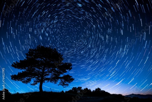 Star Trails Above a Solitary Tree Silhouette
