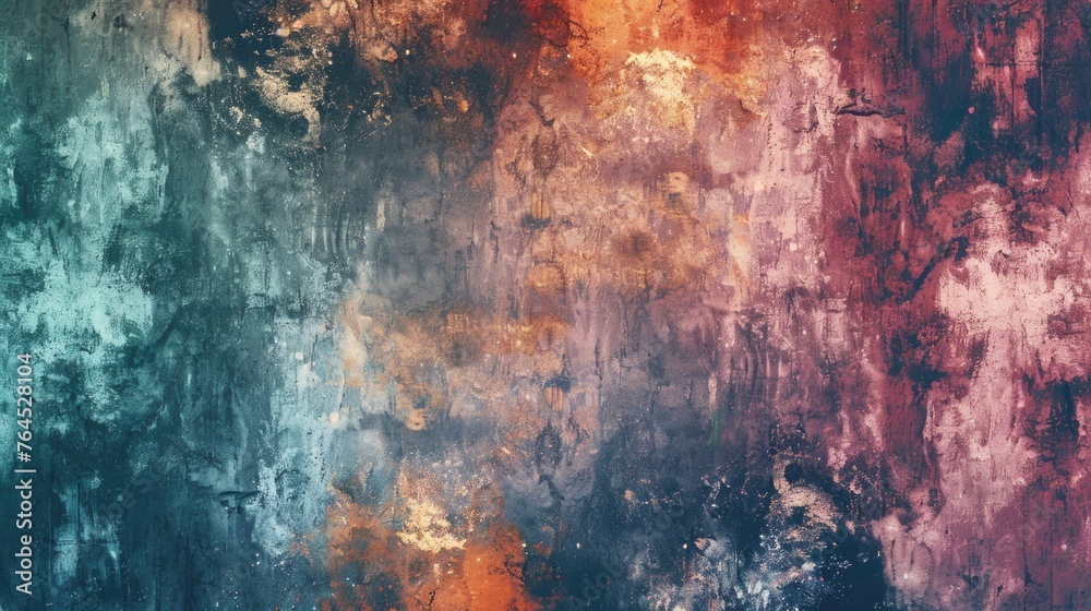 Abstract red and blue painting on a wall, perfect for adding color to any space Abstract red and blue painting on a wall, perfect for adding color to any space