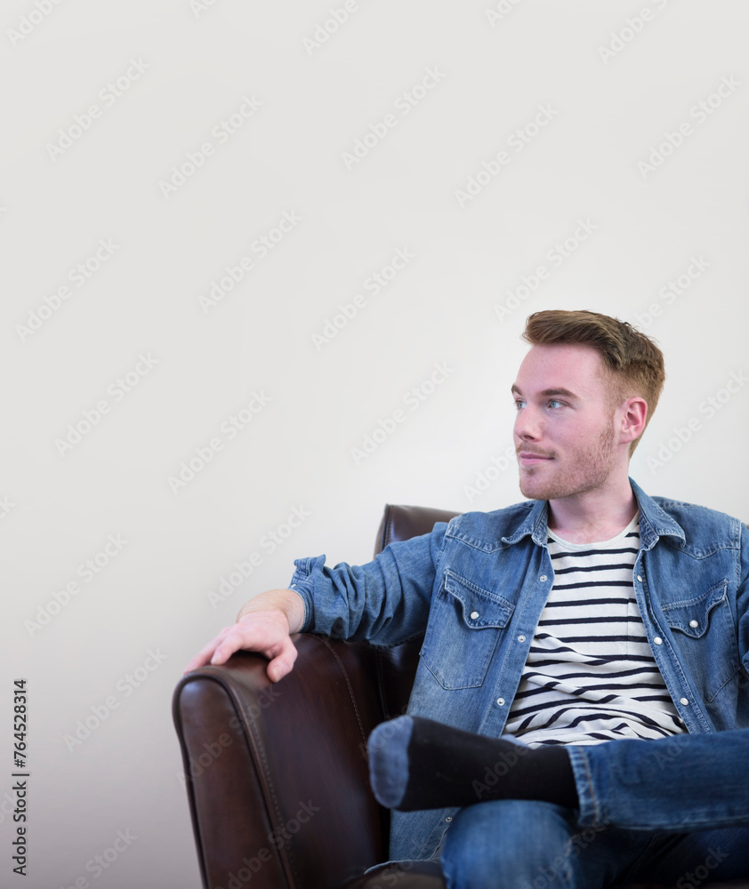 Portrait of a trendy caucasian man at home. Portrait of a trendy caucasian man at home.
