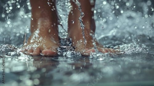 Close up of a person's feet in the water. Suitable for various water-related themes