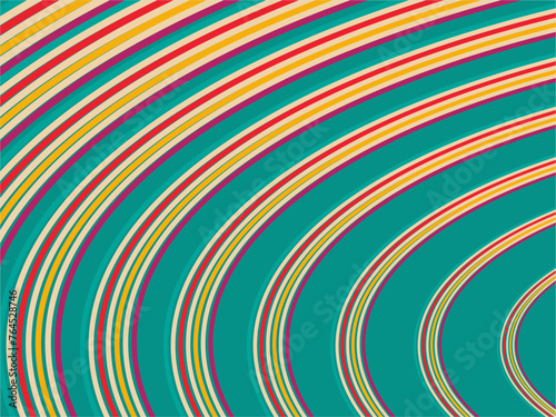 Psychedelic retro groove background. Colorful curved lines background.