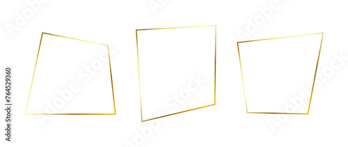 Set of golden thin frames. Gold foil geometric borders in art deco style. Thin linear irregular square collection. Yellow glowing shiny boarder element pack. Vector bundle for photo, cadre, decor