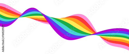 LGBTQ Pride month flag stripe. Rainbow wavy flowing ribbon design element. Rainbow colored wave template shape for banner, poster, flyer, brochure, booklet, cover, background. Vector backdrop