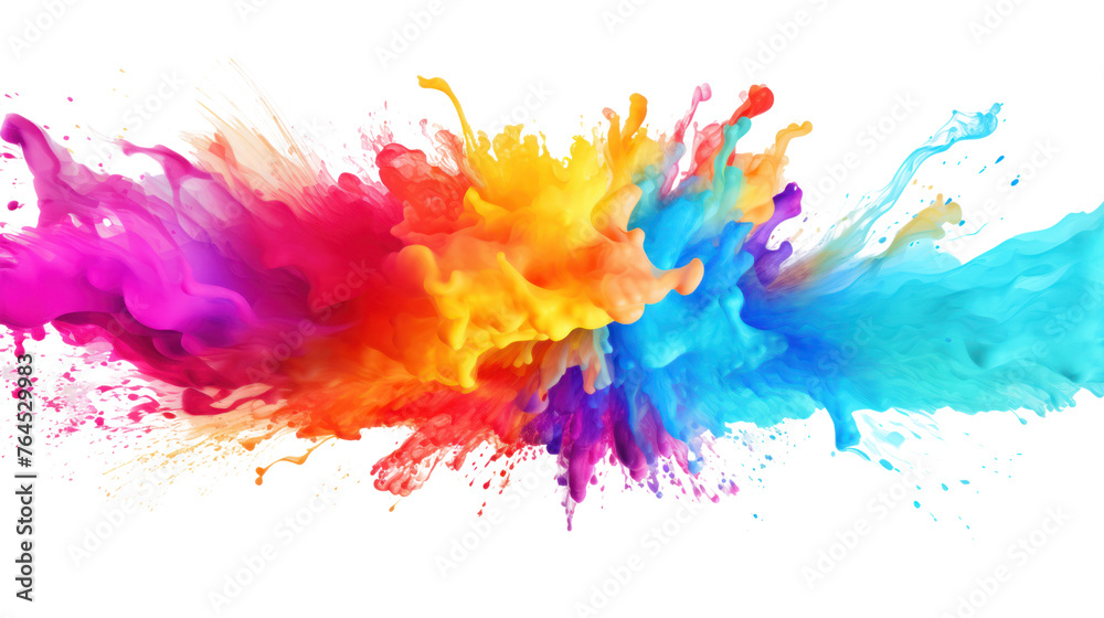 water splash liquid color powder explosion with bright colors isolated on transparent and white background.PNG image.