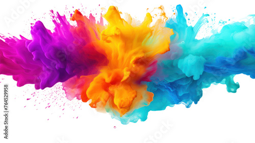 water splash liquid color powder explosion with bright colors isolated on transparent and white background.PNG image.